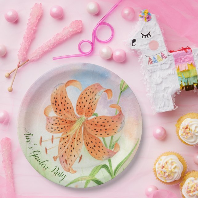Personalised Elegant Botanical Tiger Lily Paper Plate (Party)