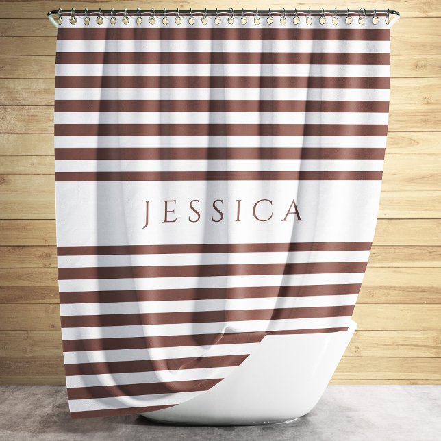 Personalised Elegant Brown Stripes Pattern Shower Curtain (Personalized Elegant Brown Stripes Pattern Shower Curtain)