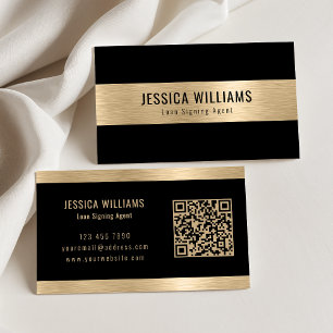 Personalised Elegant Brushed Gold Black QR Code Business Card