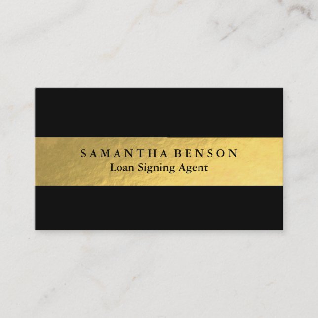 Personalised Elegant Brushed Gold Black QR Code Business Card (Front)