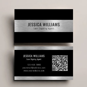 Personalised Elegant Brushed Silver Black QR Code Business Card