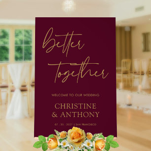 Personalised Elegant Burgundy and Gold Wedding Acrylic Sign