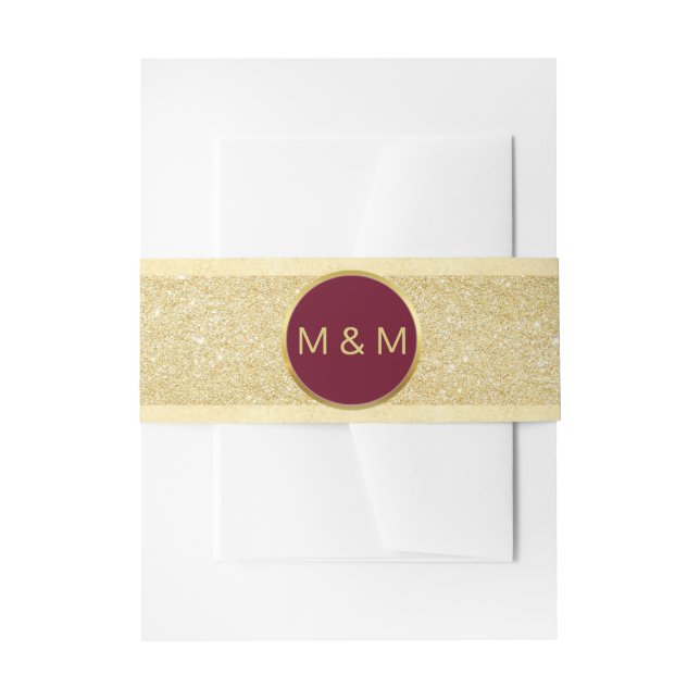 Personalised Elegant Burgundy Gold Glitter Wedding Invitation Belly Band (Front Example)