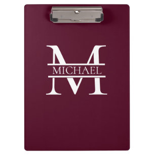Personalised Elegant Burgundy Monogram and Name Clipboard
