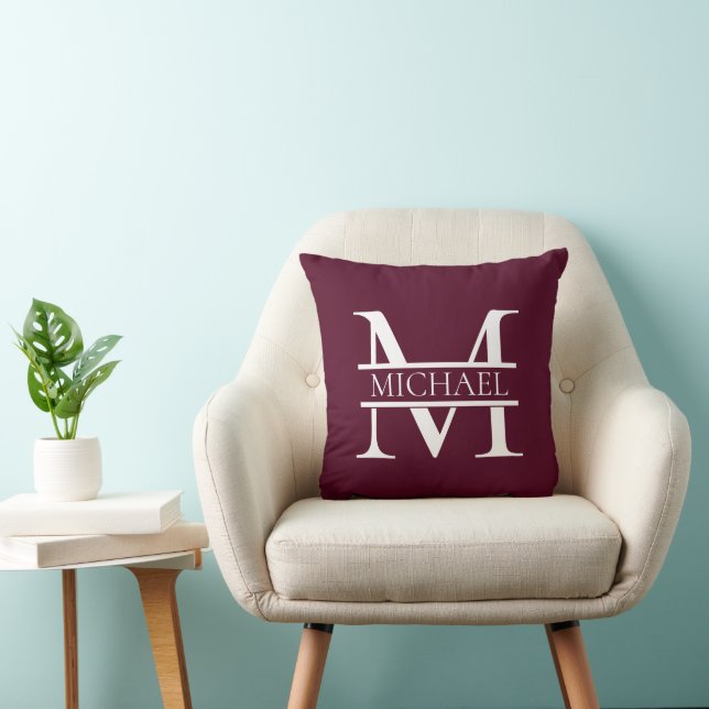 Personalised Elegant Burgundy Monogram and Name Cushion (Chair)