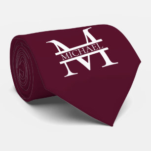 Personalised Elegant Burgundy Monogram and Name Tie
