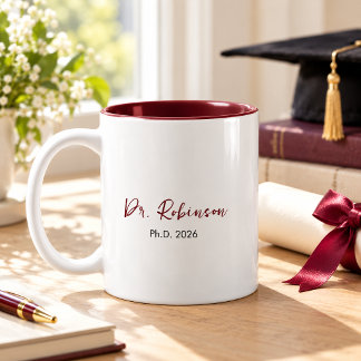 Personalised Elegant Burgundy PhD Graduation Two-Tone Coffee Mug