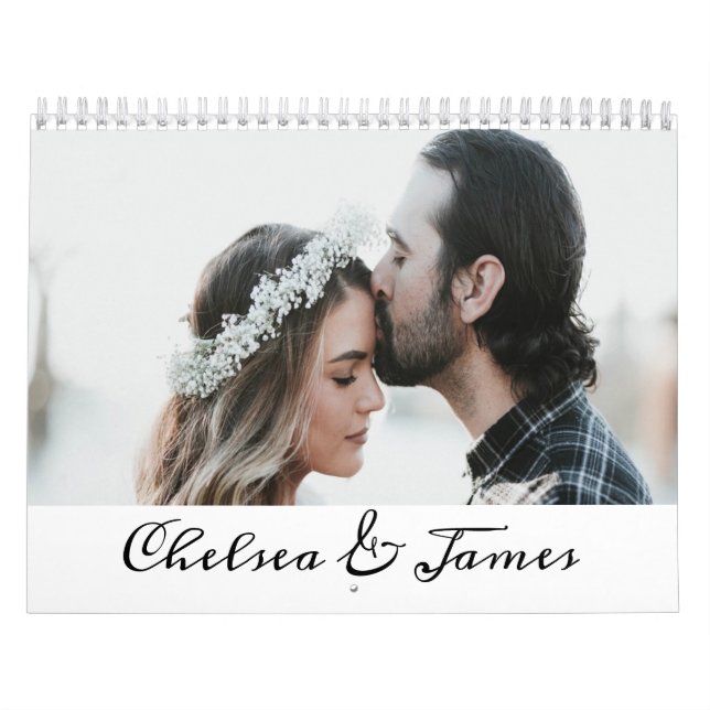 Personalised Elegant Calligraphy Couple Photo  Calendar (Cover)
