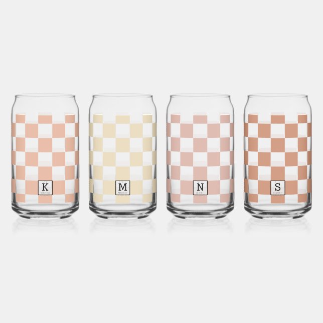 Personalised Elegant Check Patten Boho Shades Can Glass (Front)