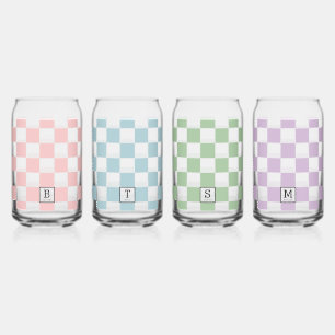 Personalised Elegant Check Patten Four Colours Can Glass