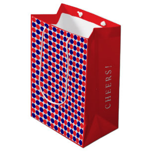 Personalised Elegant Cheers Blue & Red Polka Dots Medium Gift Bag