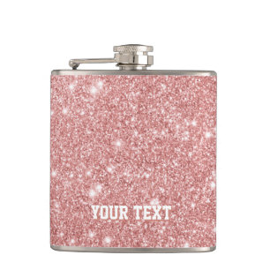 Personalised Elegant Chic Faux Glitter Rose Gold Hip Flask