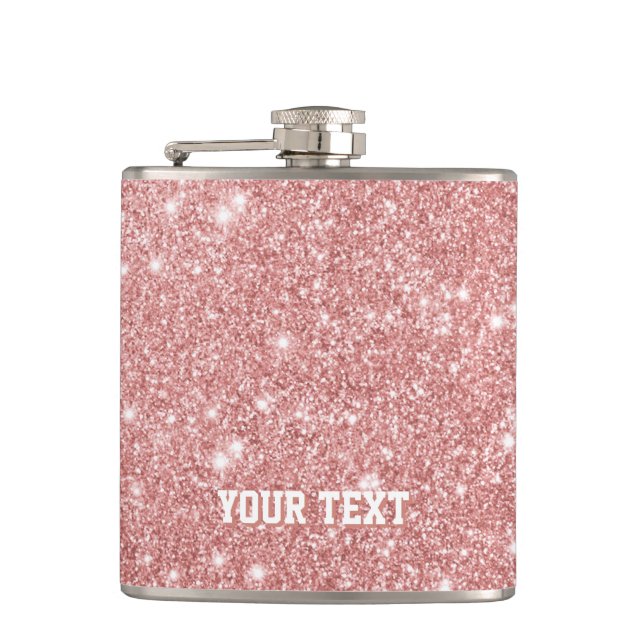 Personalised Elegant Chic Faux Glitter Rose Gold Hip Flask (Front)