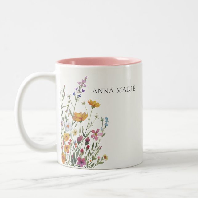  Personalised Elegant Chic Floral Two-Tone Coffee Mug (Left)