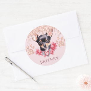 Personalised Elegant chihuahua Dog with Glitter Classic Round Sticker