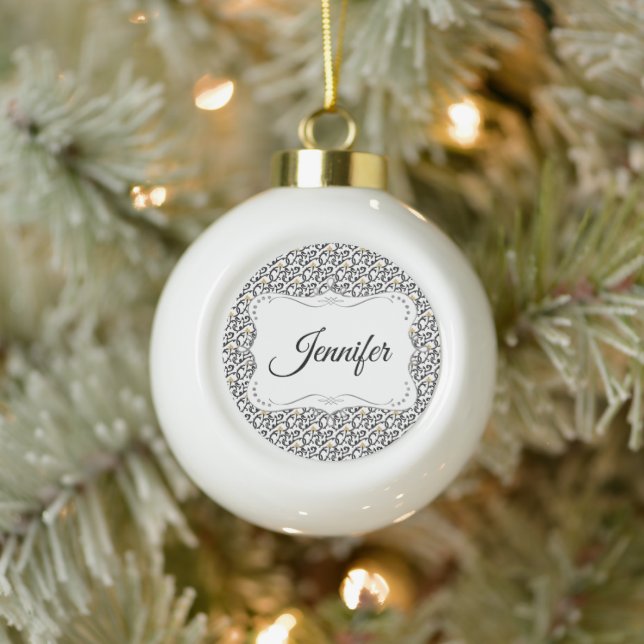 Personalised Elegant Christmas Pattern Ceramic Ball Christmas Ornament (Tree)