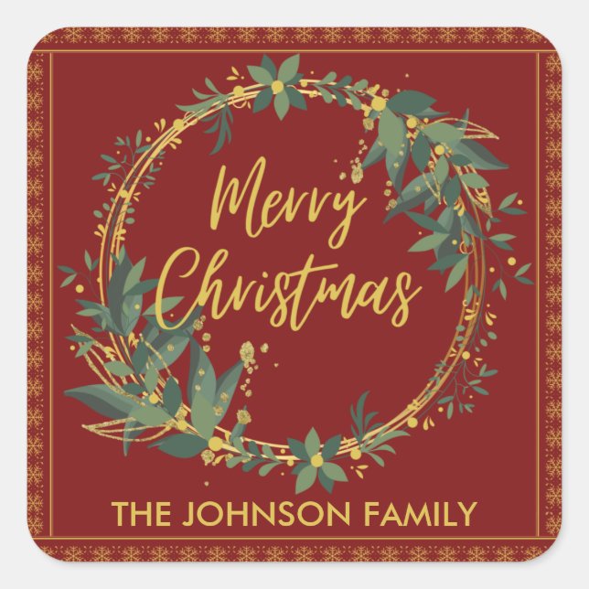 Personalised Elegant Christmas Wreath Stickers (Front)