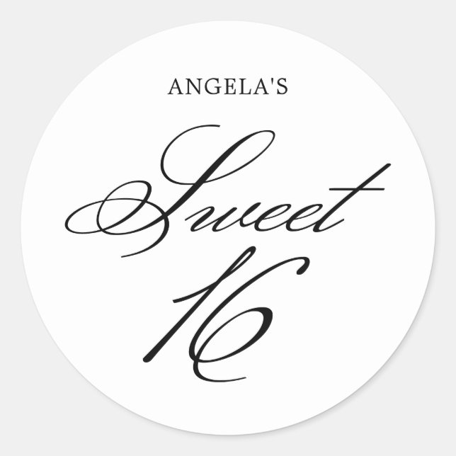 Personalised Elegant Classic Calligraphy Sweet 16 Classic Round Sticker (Front)