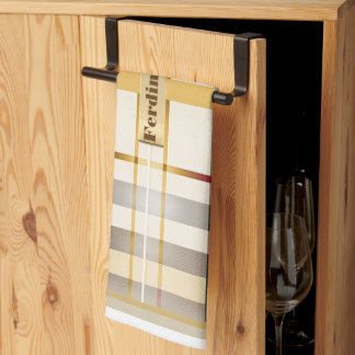 Personalised Elegant Classic Tan and Taupe Tea Towel