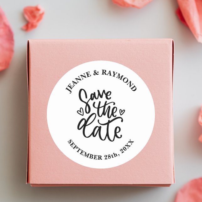 Personalised Elegant Clean Wedding Save the date Classic Round Sticker (Elegant clean save the date sticker adds timeless personalized charm to wedding mailings.)
