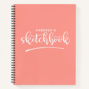 Personalised Elegant Coral White Sketchbook Notebook