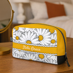 Personalised Elegant Daisy Floral Art Toiletry Bag