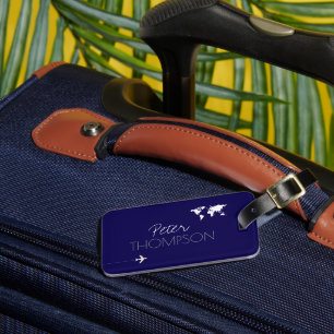 Personalised elegant dark-blue travel luggage tag