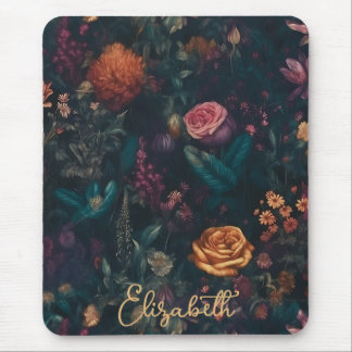 Personalised Elegant Dark Gothic Floral Rose Mouse Pad