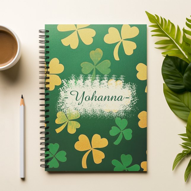 Personalised Elegant Dark Green & Gold Clover Notebook (Personalized Elegant Dark Green & Gold Clover Notebook)