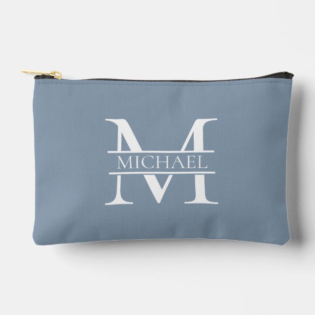 Personalised Elegant Dusty Blue Monogram and Name Accessory Pouch (Front)