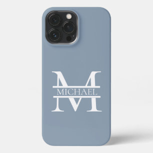 Personalised Elegant Dusty Blue Monogram and Name iPhone 13 Pro Max Case