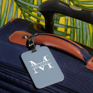 Personalised Elegant Dusty Blue Monogram and Name Luggage Tag
