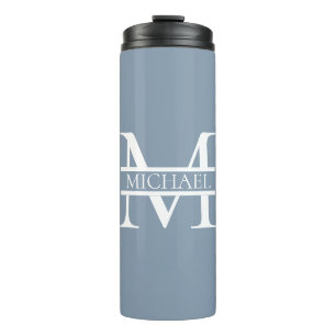 Personalised Elegant Dusty Blue Monogram and Name Thermal Tumbler