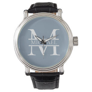 Personalised Elegant Dusty Blue Monogram and Name Watch