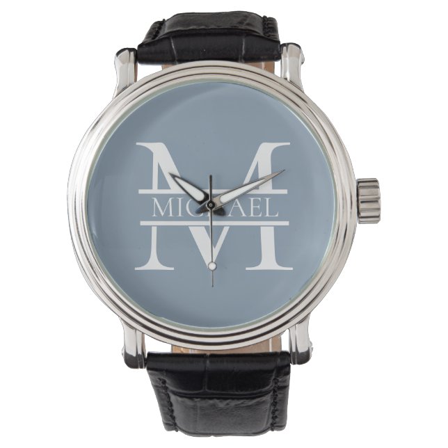 Personalised Elegant Dusty Blue Monogram and Name Watch (Front)