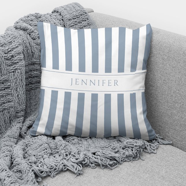 Personalised Elegant Dusty Blue Stripes Pattern  Cushion (Creator Uploaded)
