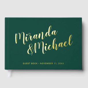 Personalised Elegant Emerald Green & Gold Wedding Guest Book