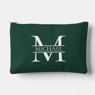 Personalised Elegant Emerald Green Monogram & Name Accessory Pouch