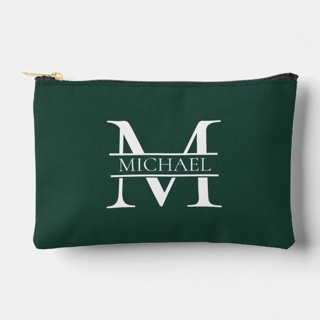 Personalised Elegant Emerald Green Monogram & Name Accessory Pouch (Front)