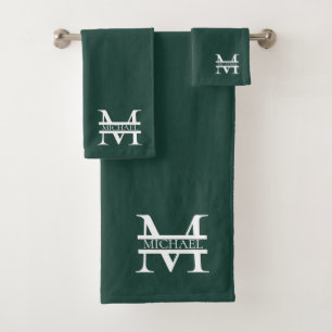 Personalised Elegant Emerald Green Monogram & Name Bath Towel Set