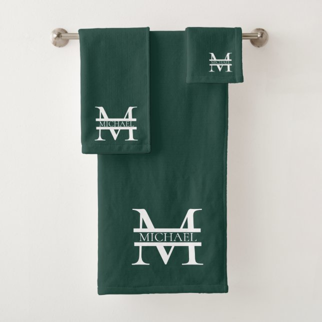 Personalised Elegant Emerald Green Monogram & Name Bath Towel Set (Insitu)