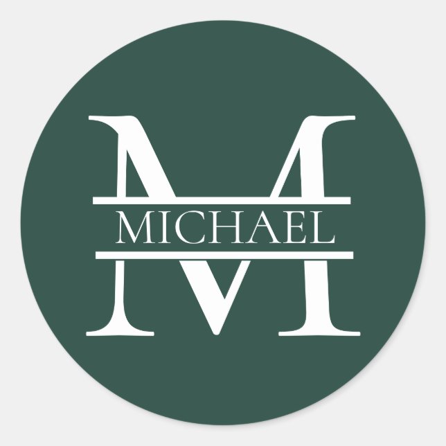 Personalised Elegant Emerald Green Monogram & Name Classic Round Sticker (Front)