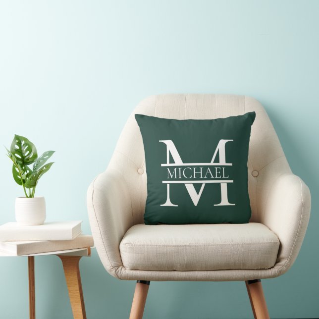 Personalised Elegant Emerald Green Monogram & Name Cushion (Chair)