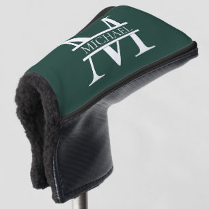 Personalised Elegant Emerald Green Monogram & Name Golf Head Cover