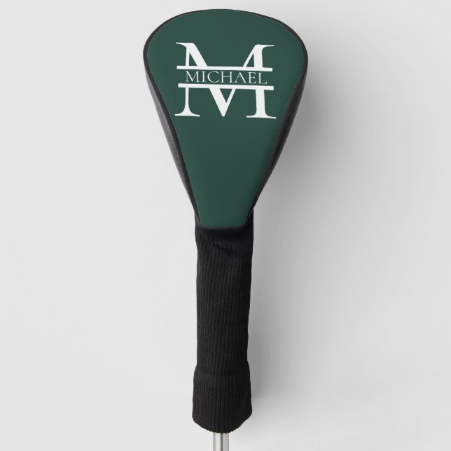 Personalised Elegant Emerald Green Monogram & Name Golf Head Cover (Front)