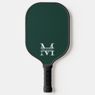 Personalised Elegant Emerald Green Monogram & Name Pickleball Paddle