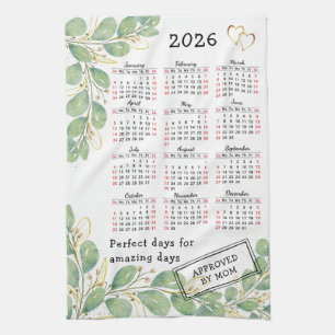 Personalised Elegant Eucalyptus 2026 Calendar Tea Towel