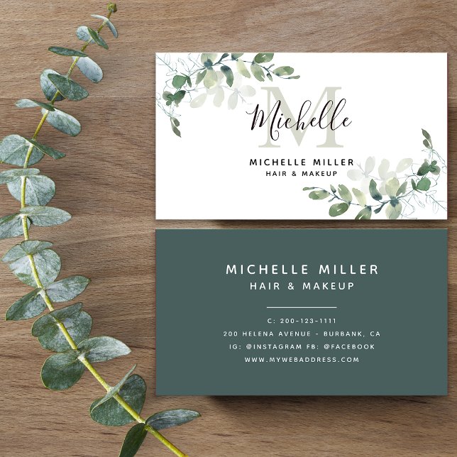Personalised Elegant Eucalyptus Monogram  Business Card (Creator Uploaded)