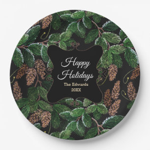 Personalised Elegant Evergreen Christmas Paper Plate