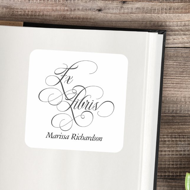 Personalised Elegant Ex Libris Bookplate Sticker (elegant script calligraphy Ex Libris bookplate with custom name monogram)